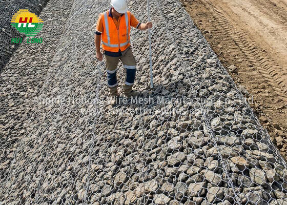 जस्ती हेक्सागोनल गैबियन दीवारें 2x1x1m बड़ा स्टॉक इंजीनियरिंग प्रोजेक्ट्स हाईवे रिटेनिंग वॉल फास्ट शिपिंग